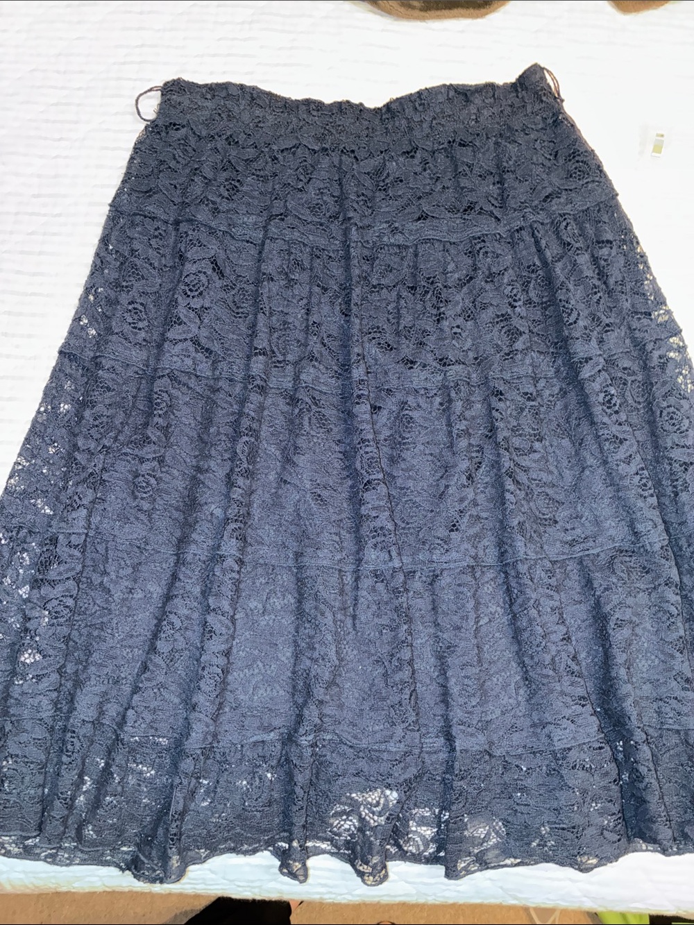 Roz & Ali Navy Lace Tiered Midi Skirt size M